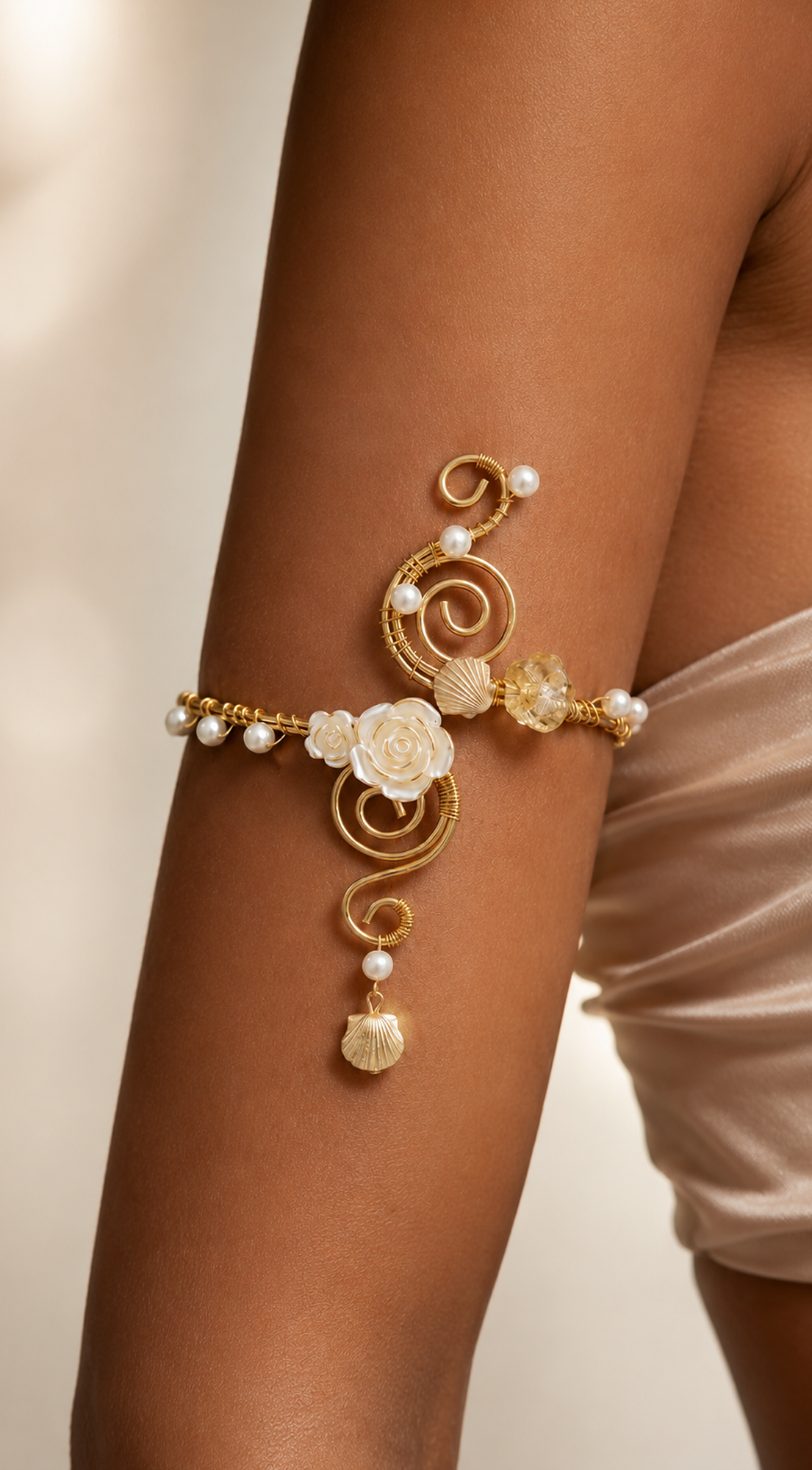 Gold Floral Pearl Arm Cuff