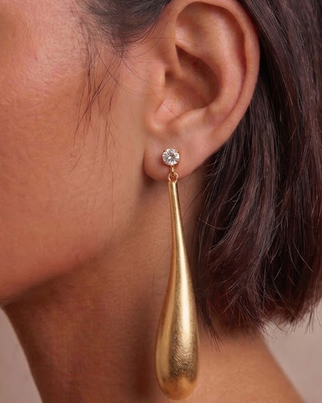Gold Drop Rhinestone Drop Post Earrings