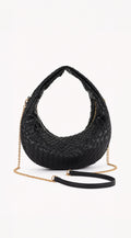 Black Braided Half-Moon Shoulder Bag