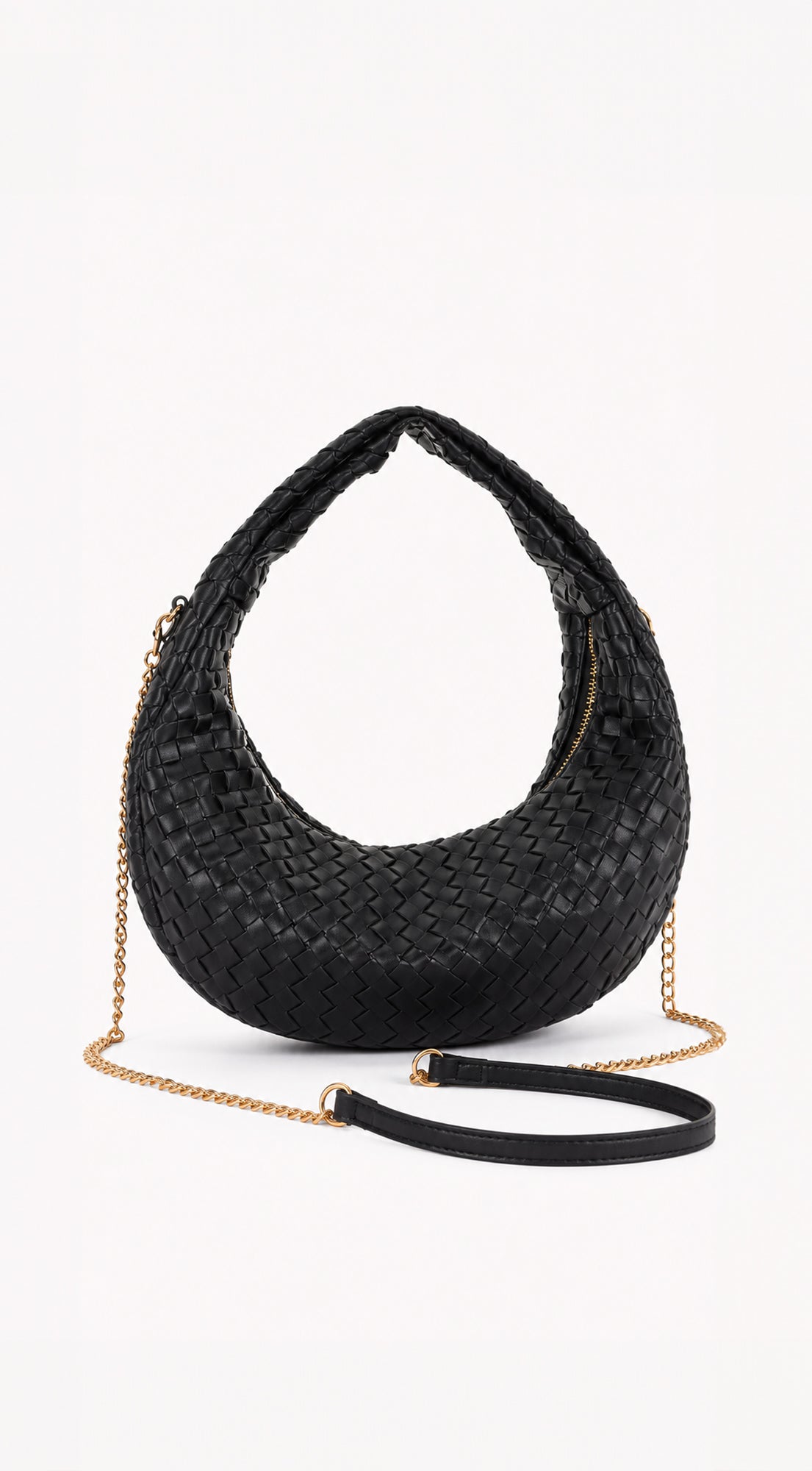 Black Braided Half-Moon Shoulder Bag