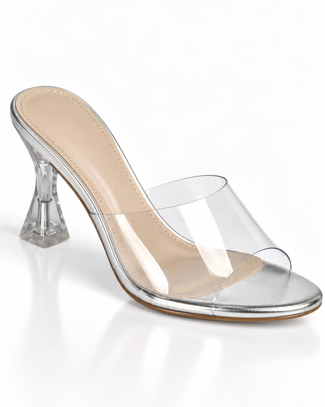 Silver Clear Mid Flared Heel