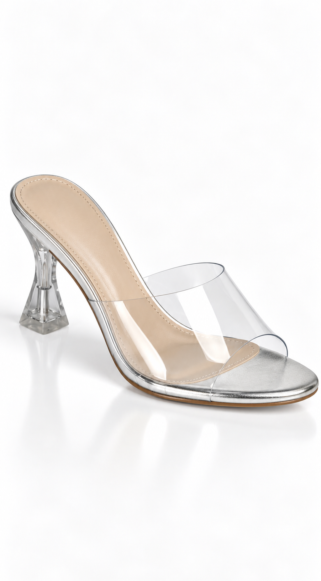Silver Clear Mid Flared Heel
