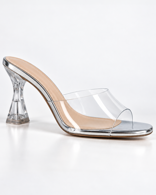 Silver Clear Mid Flared Heel