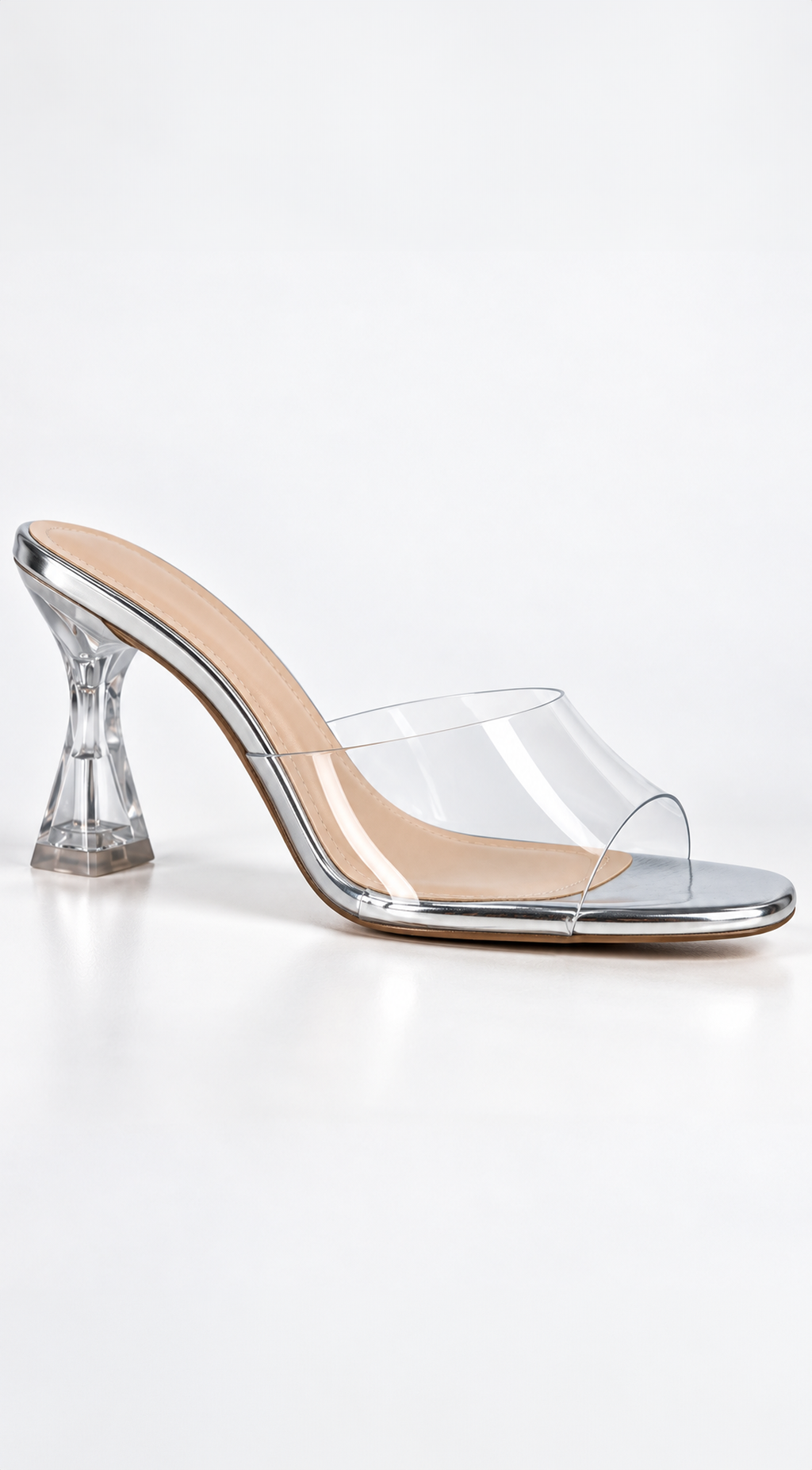 Silver Clear Mid Flared Heel