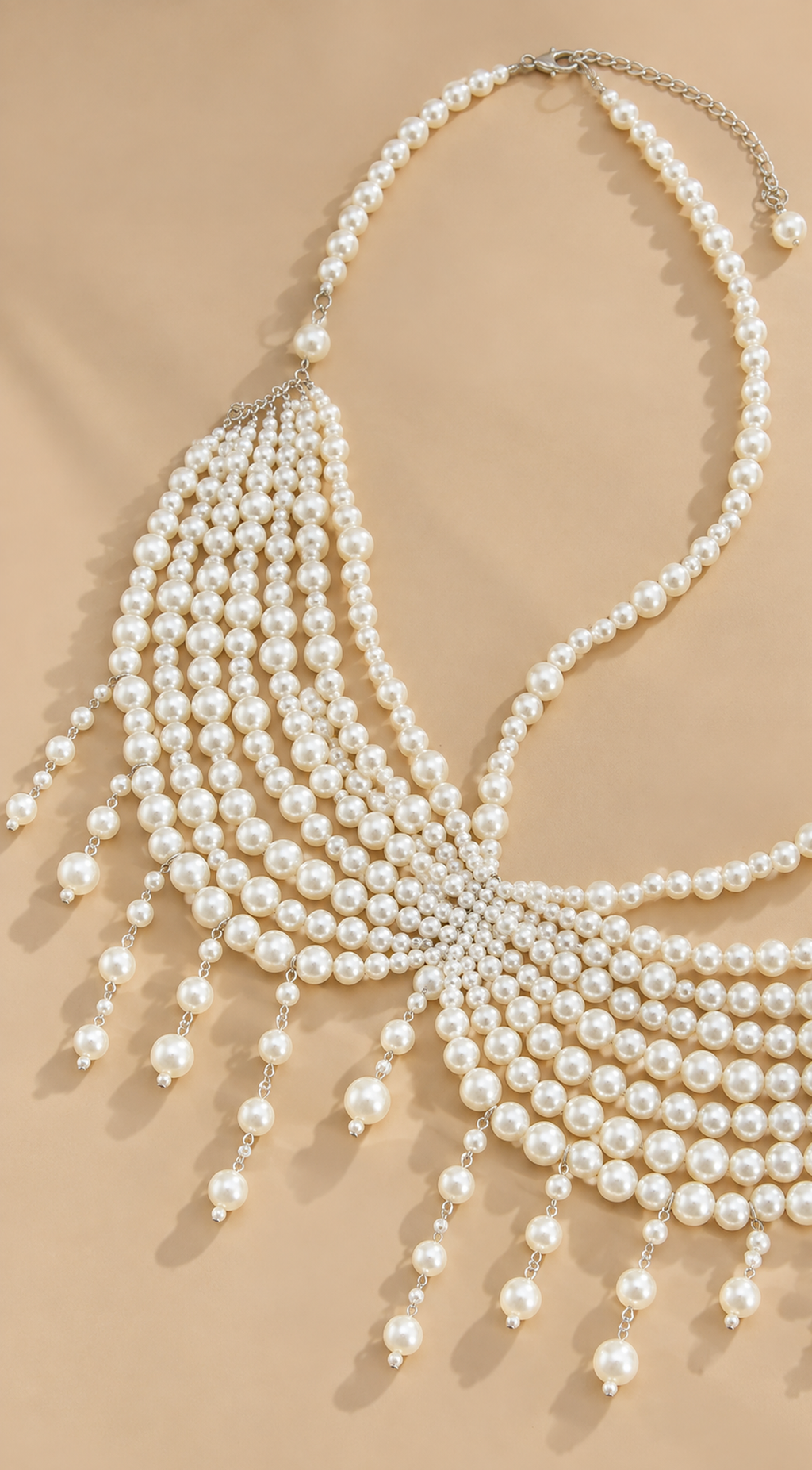 White Pearl Fringe Statement Body Chain