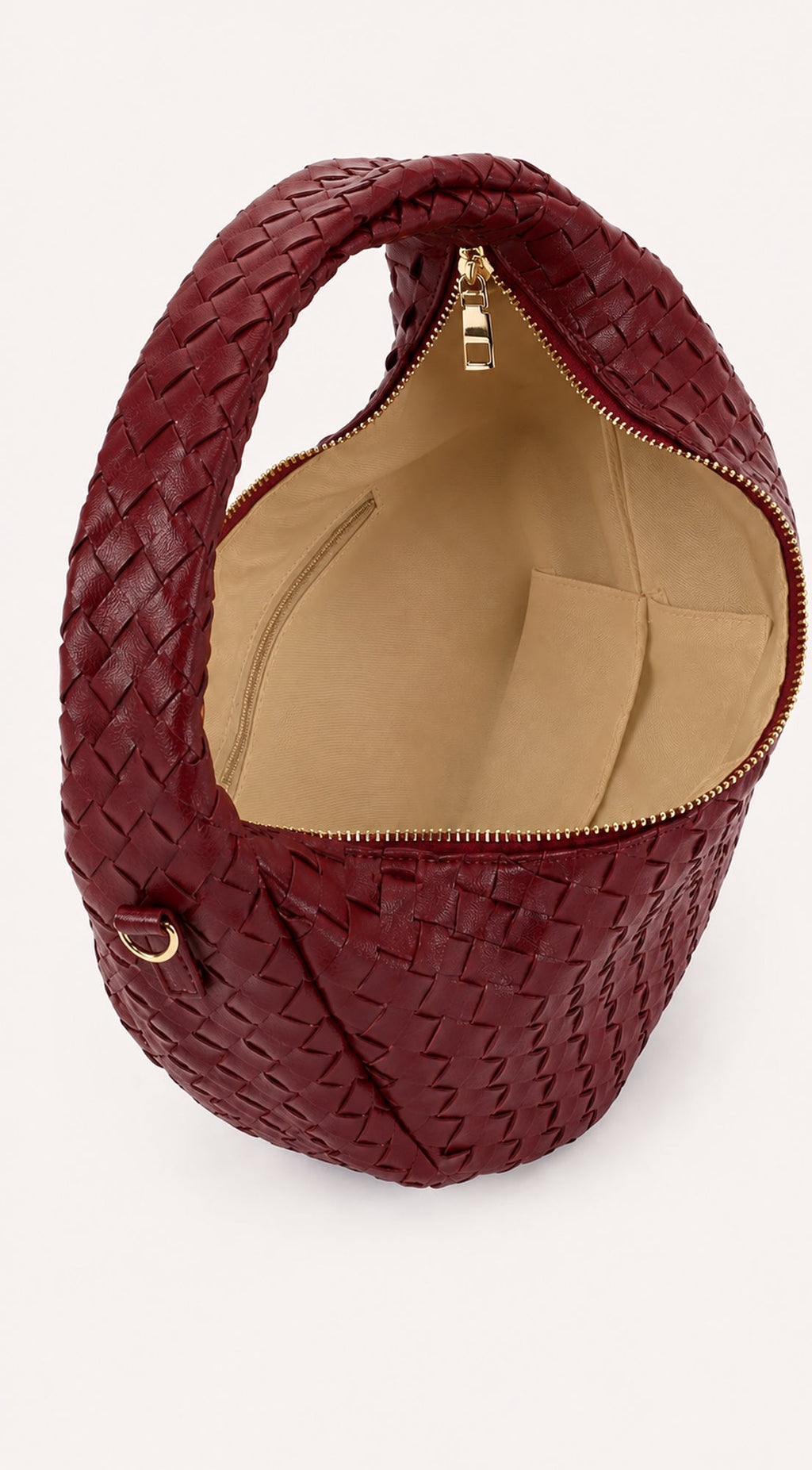 Burgundy Braided Half-Moon Shoulder Bag
