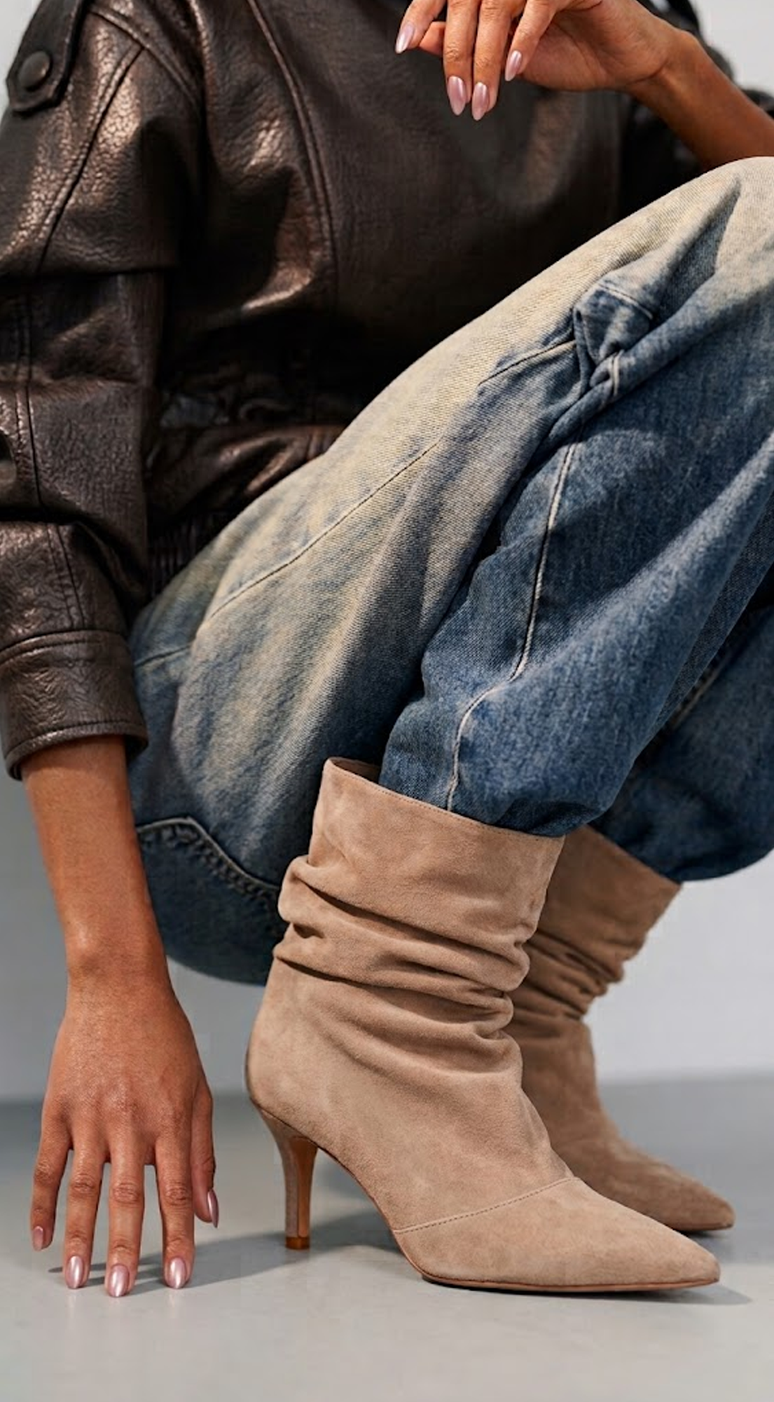 Taupe Suede Pointed Toe Ankle Boots