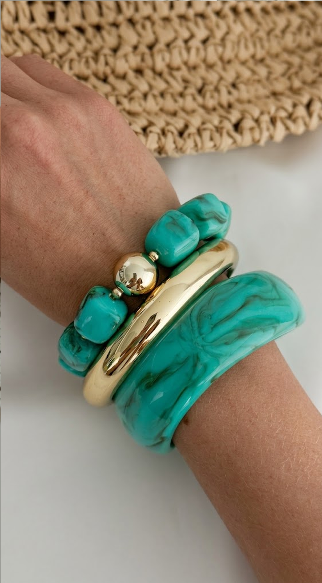 Turquoise piece Bangle & Beaded Bracelet Set