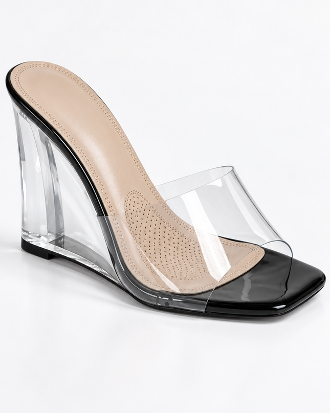 Black Clear Heel Wedges