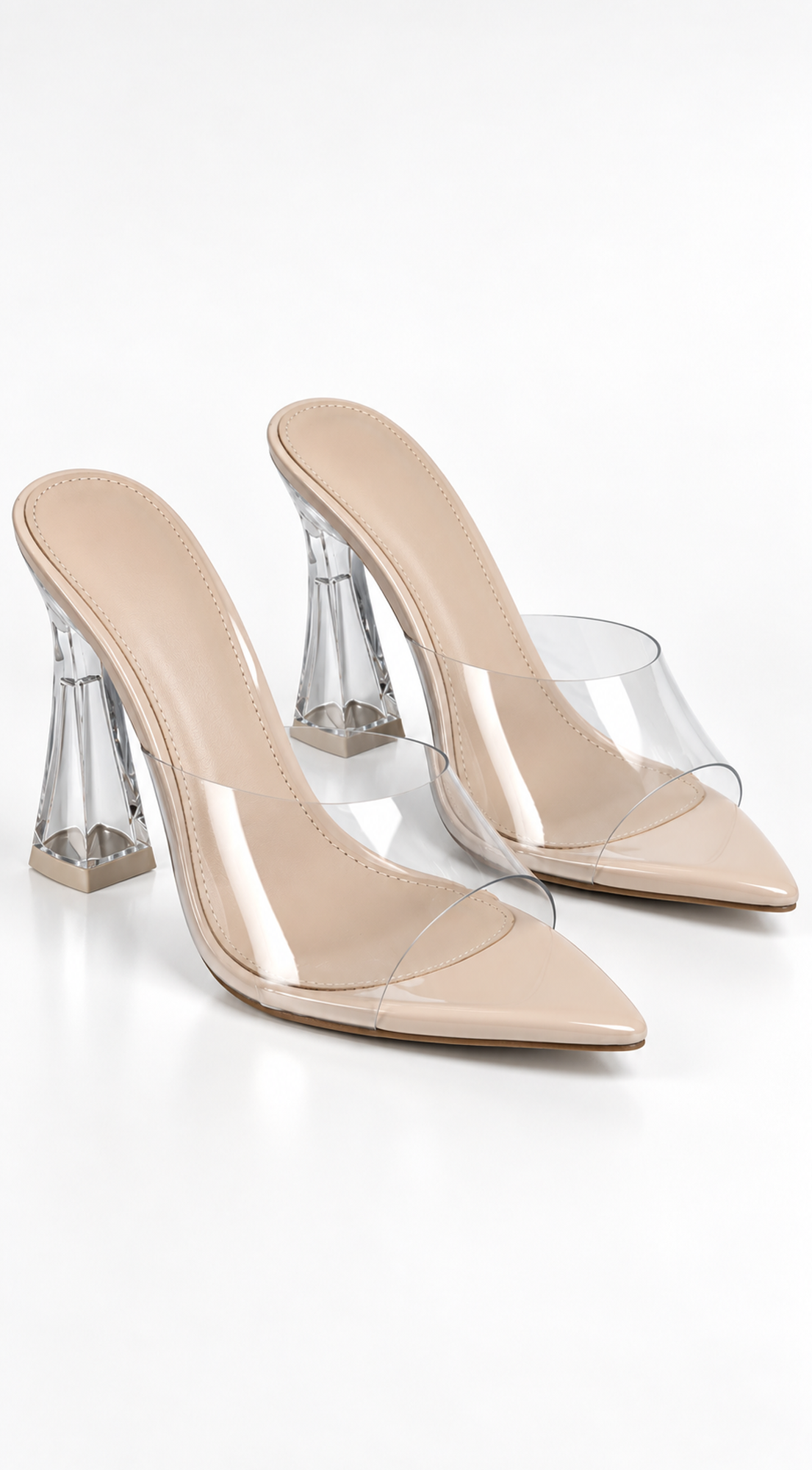 Nude Clear Flared Heels
