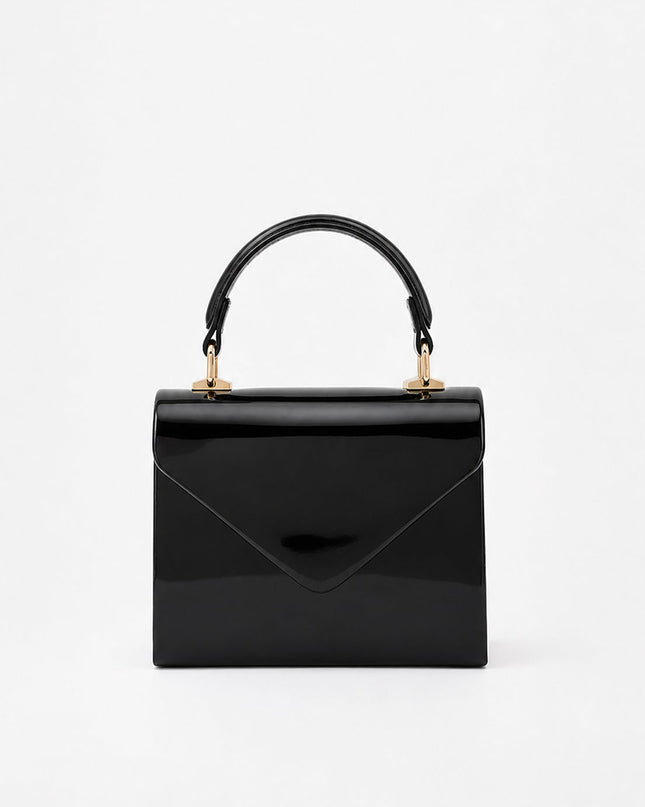 Black Faux Leather Top Handle Bag