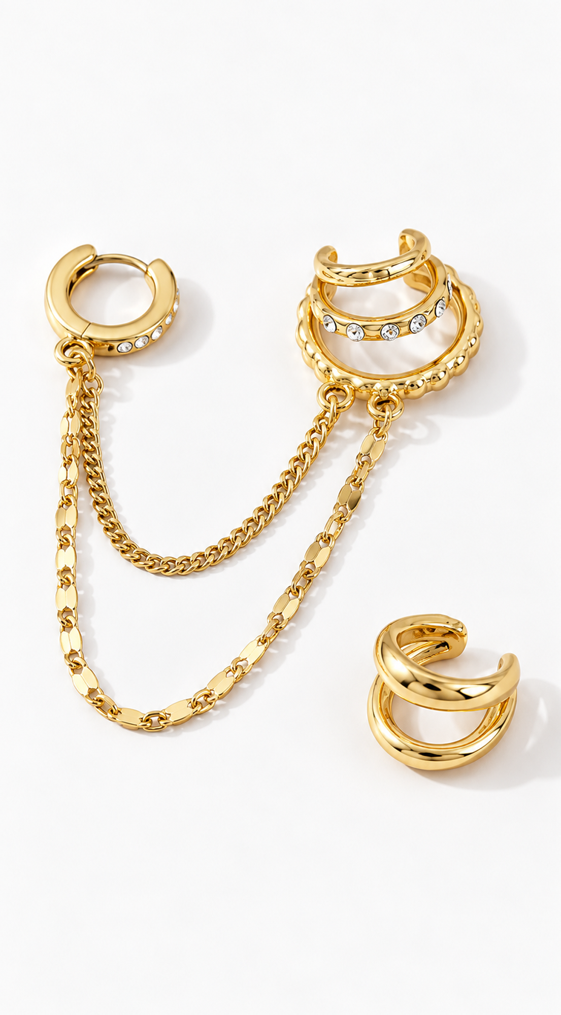 Gold Draped Chain Ear Cuff Earrings