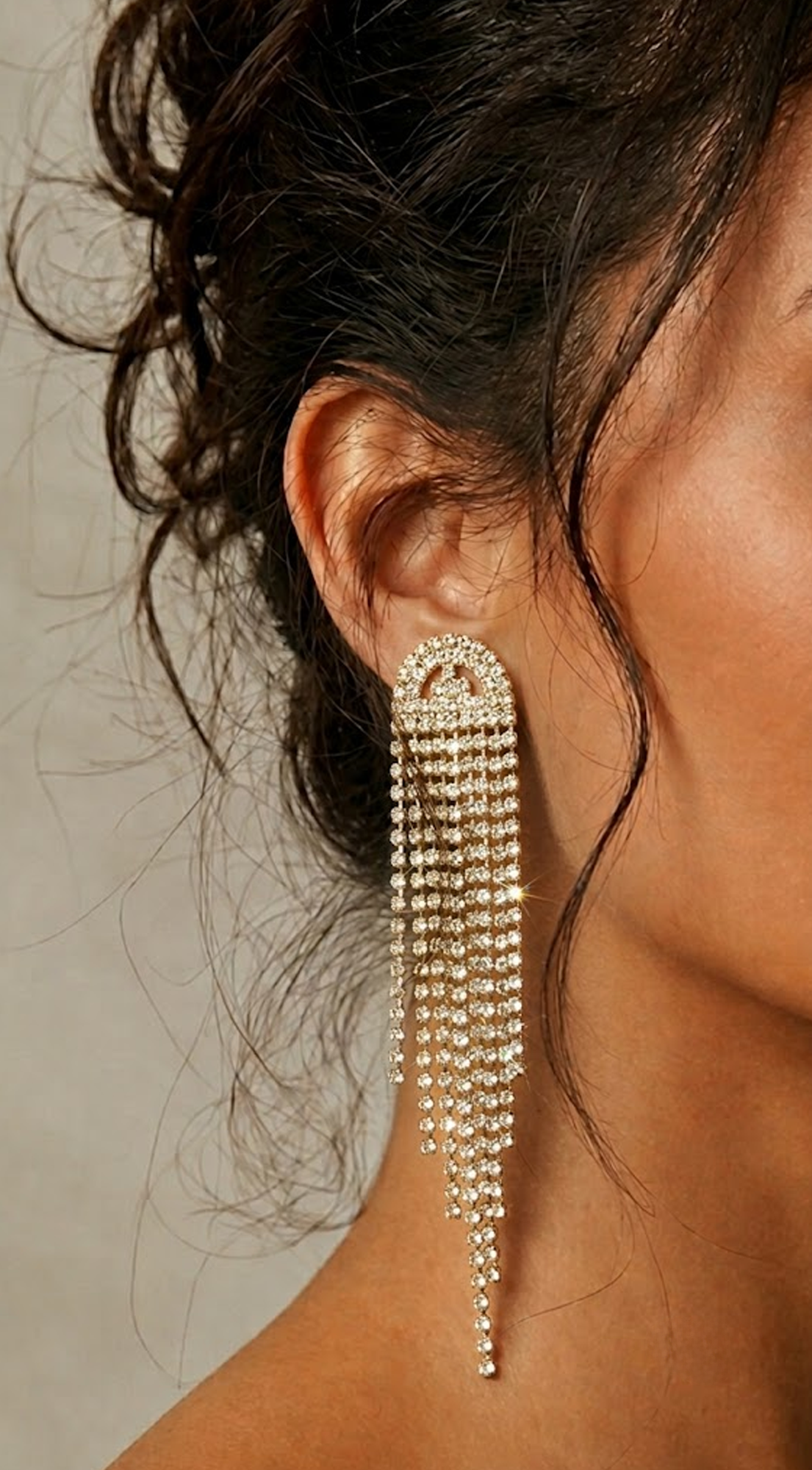 Gold Rhinestone Fringe Drop Earrings