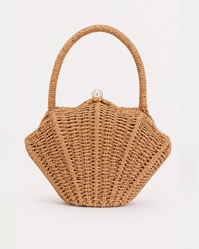 Beige Shell Bamboo Clutch Bag
