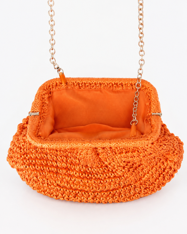 Orange Straw Clutch Bag