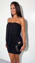 Black Draped Mesh Cowl Mini Dress