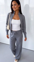 Gray Zip Cardigan & Wide Leg Pant Set