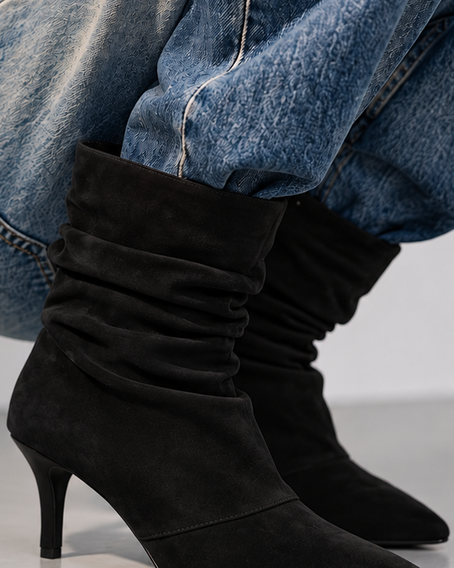 Black Suede Pointed Toe Ankle Boots