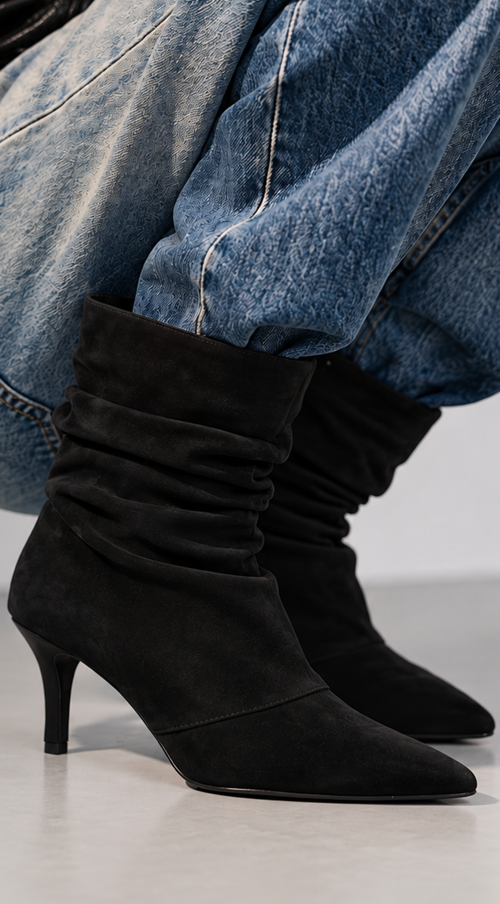 Black Suede Pointed Toe Ankle Boots