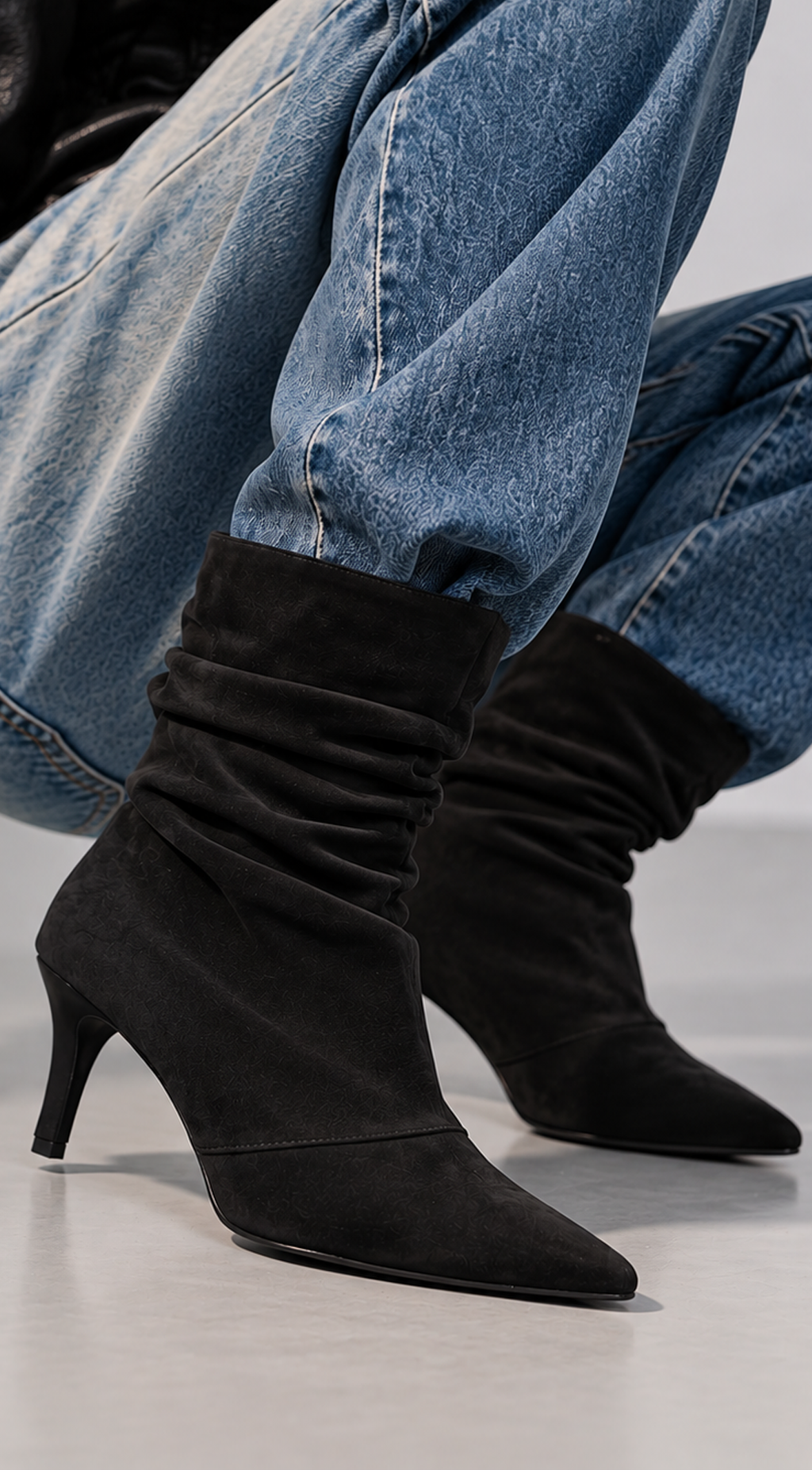Black Suede Pointed Toe Ankle Boots
