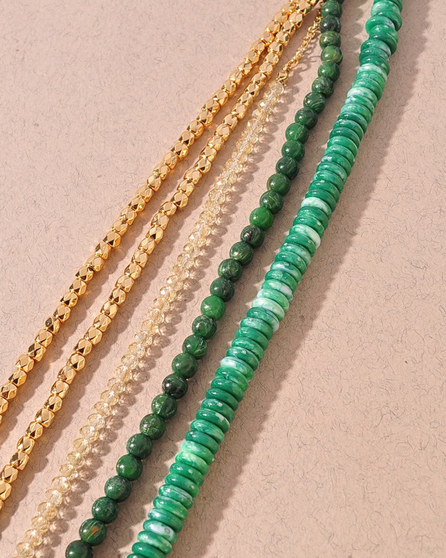 Green Marble Stone Beaded Crystal Necklace