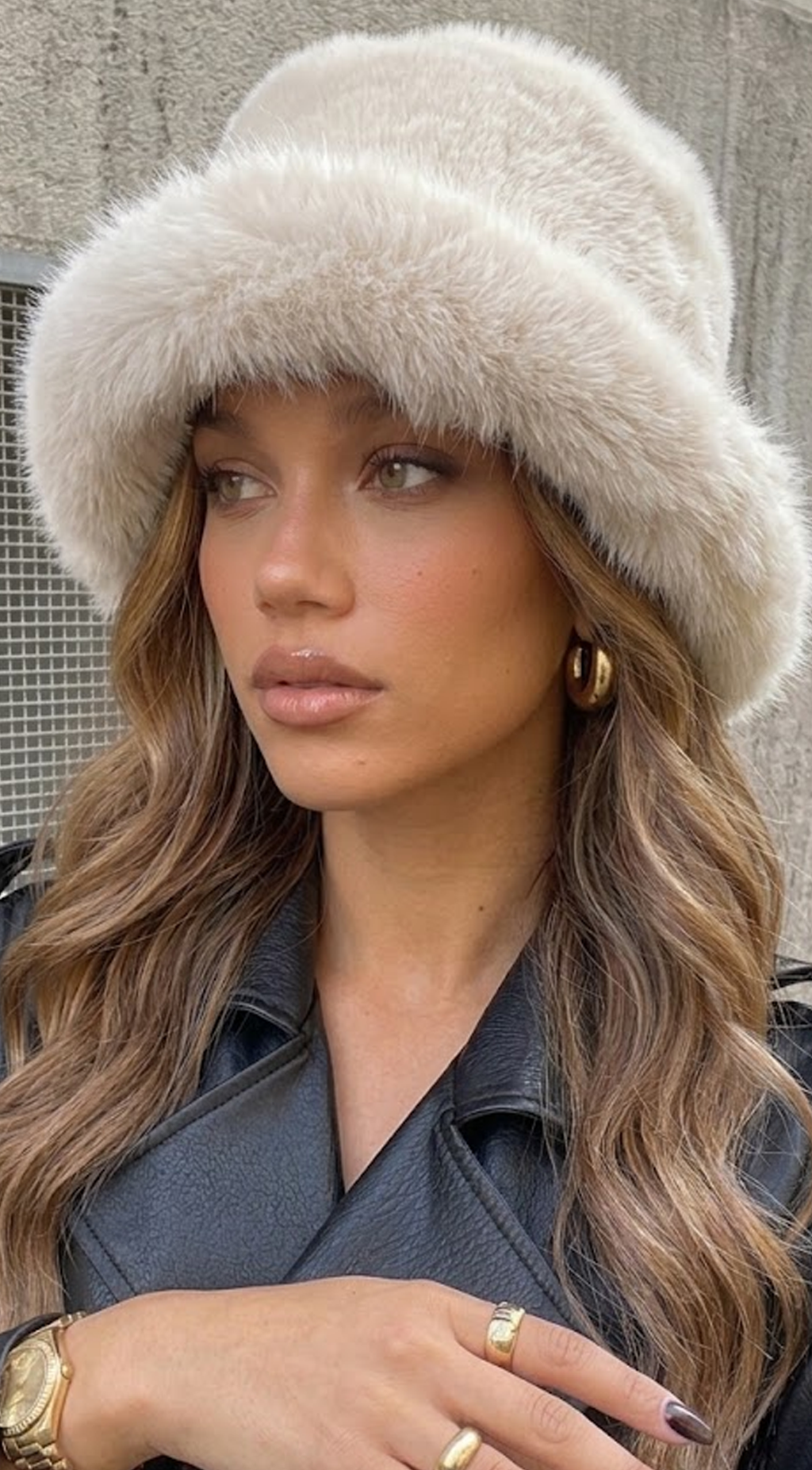 White Faux Fur Bucket Hat