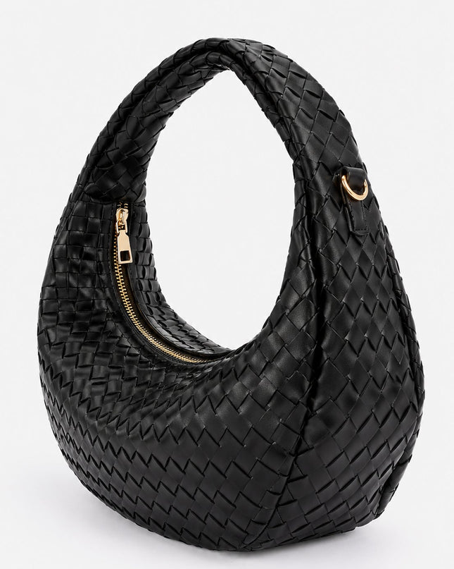 Black Braided Half-Moon Shoulder Bag