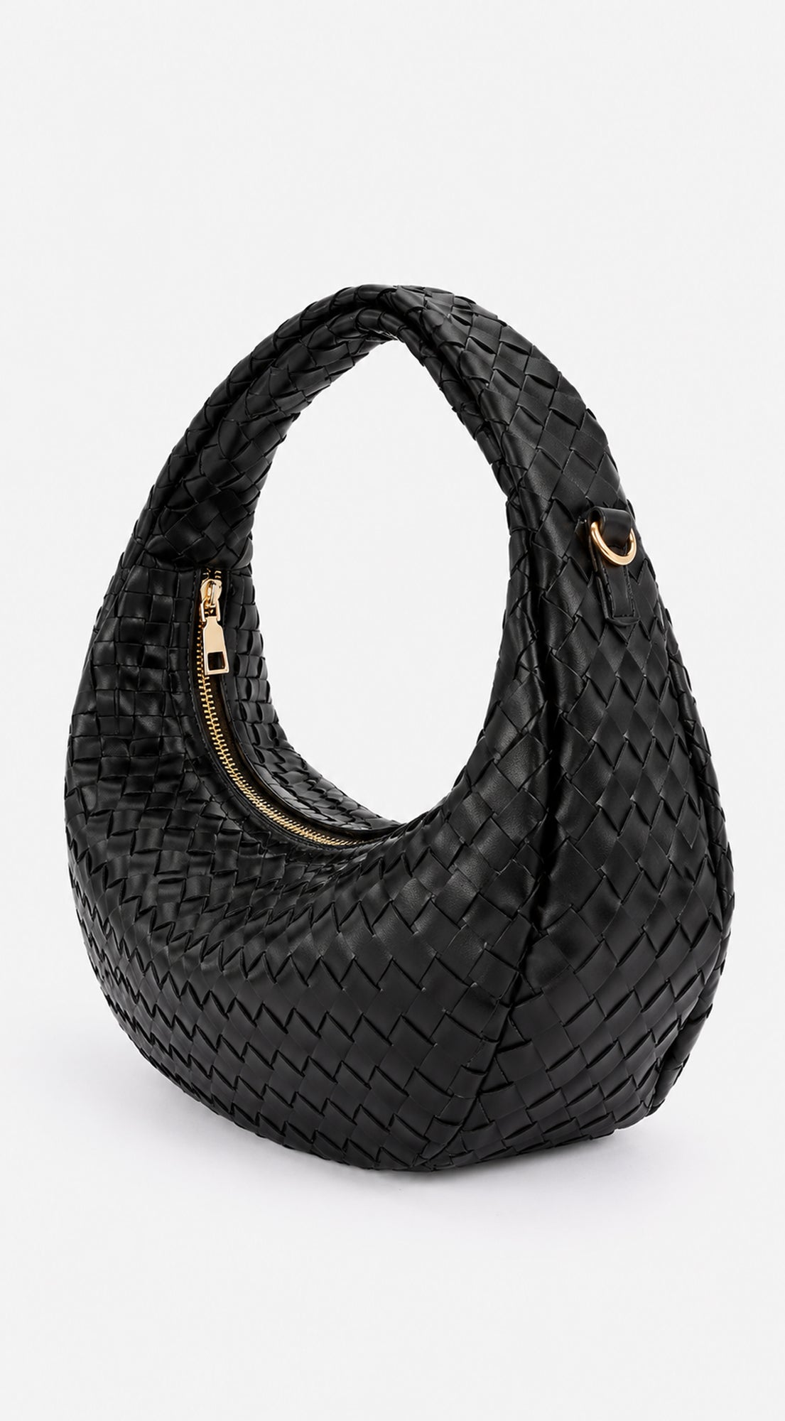Black Braided Half-Moon Shoulder Bag
