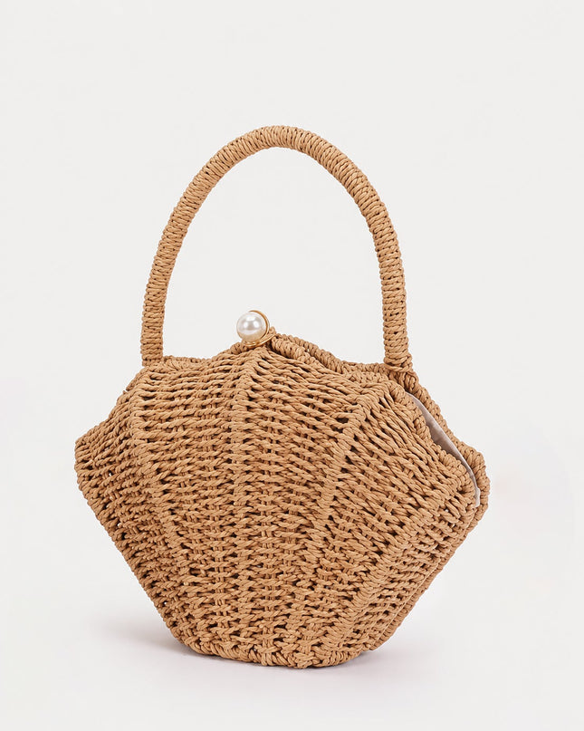 Beige Shell Bamboo Clutch Bag