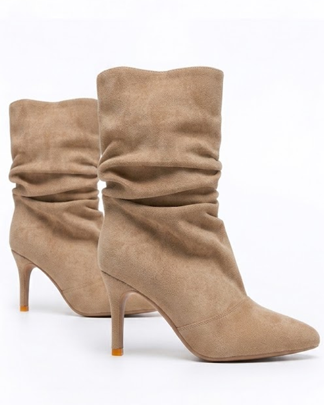 Taupe Suede Pointed Toe Ankle Boots