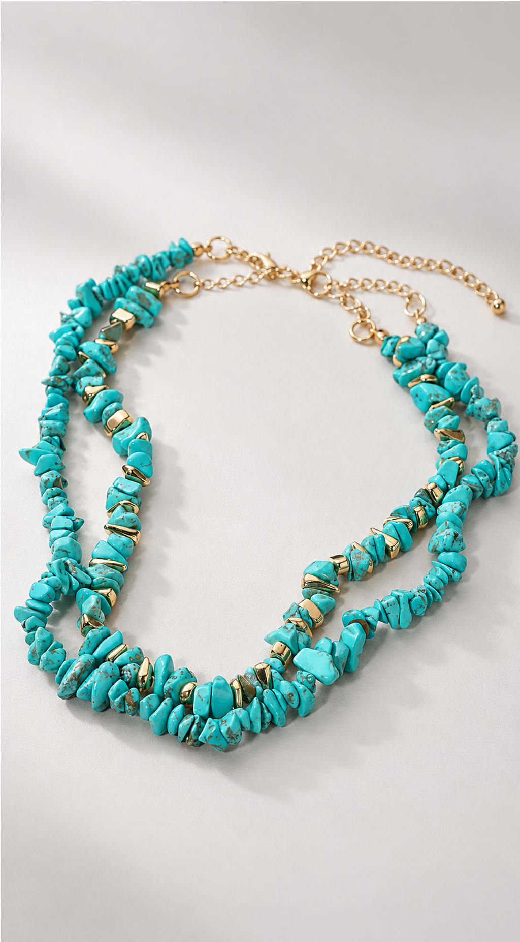 Turquoise Gold Natural Stone Double Layered Necklace