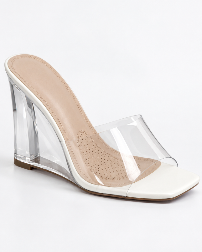 White Clear Heel Wedges