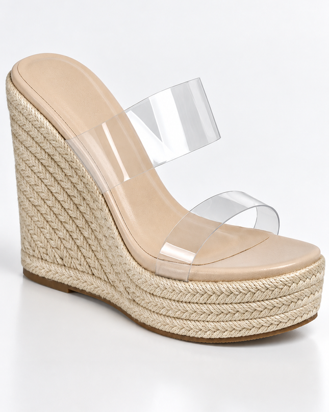 Beige Transparent Platform Wedges