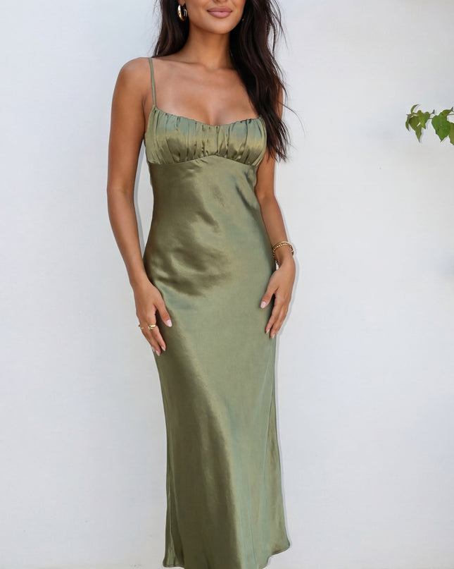 Green Satin Maxi Dress