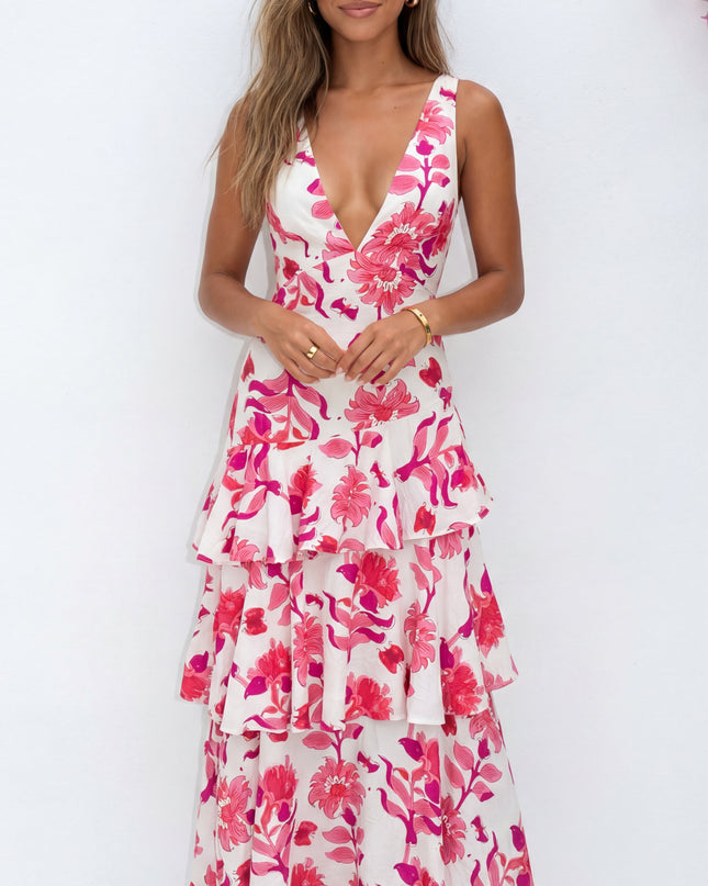 Pink Multi Floral Tiered Maxi Dress