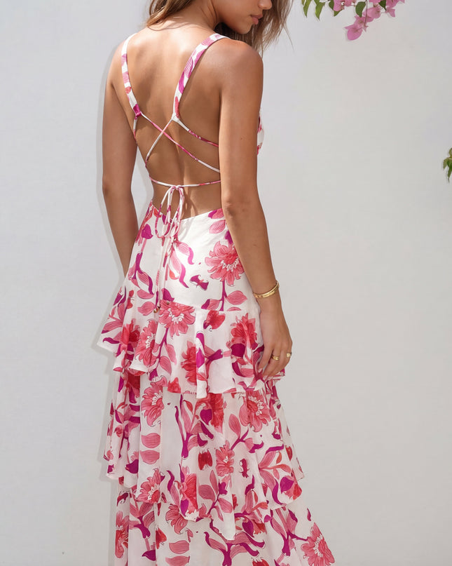 Pink Multi Floral Tiered Maxi Dress
