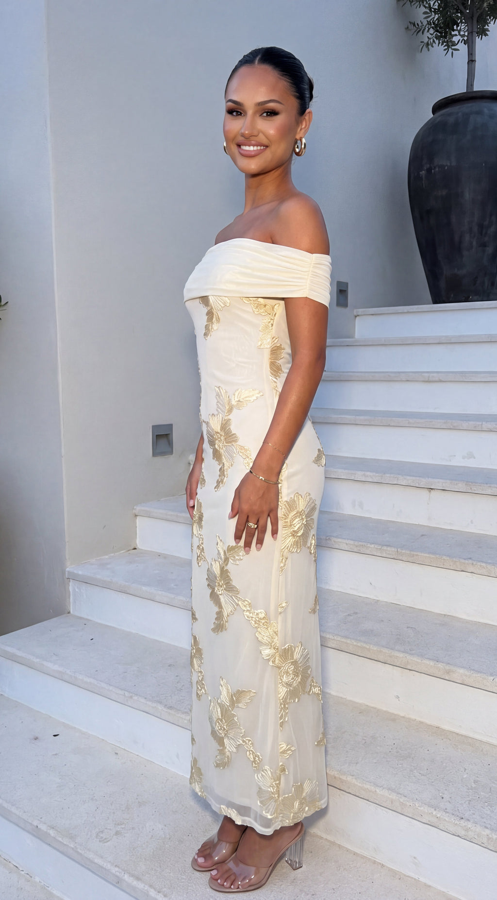 Yellow One Shoulder Floral Maxi Dress