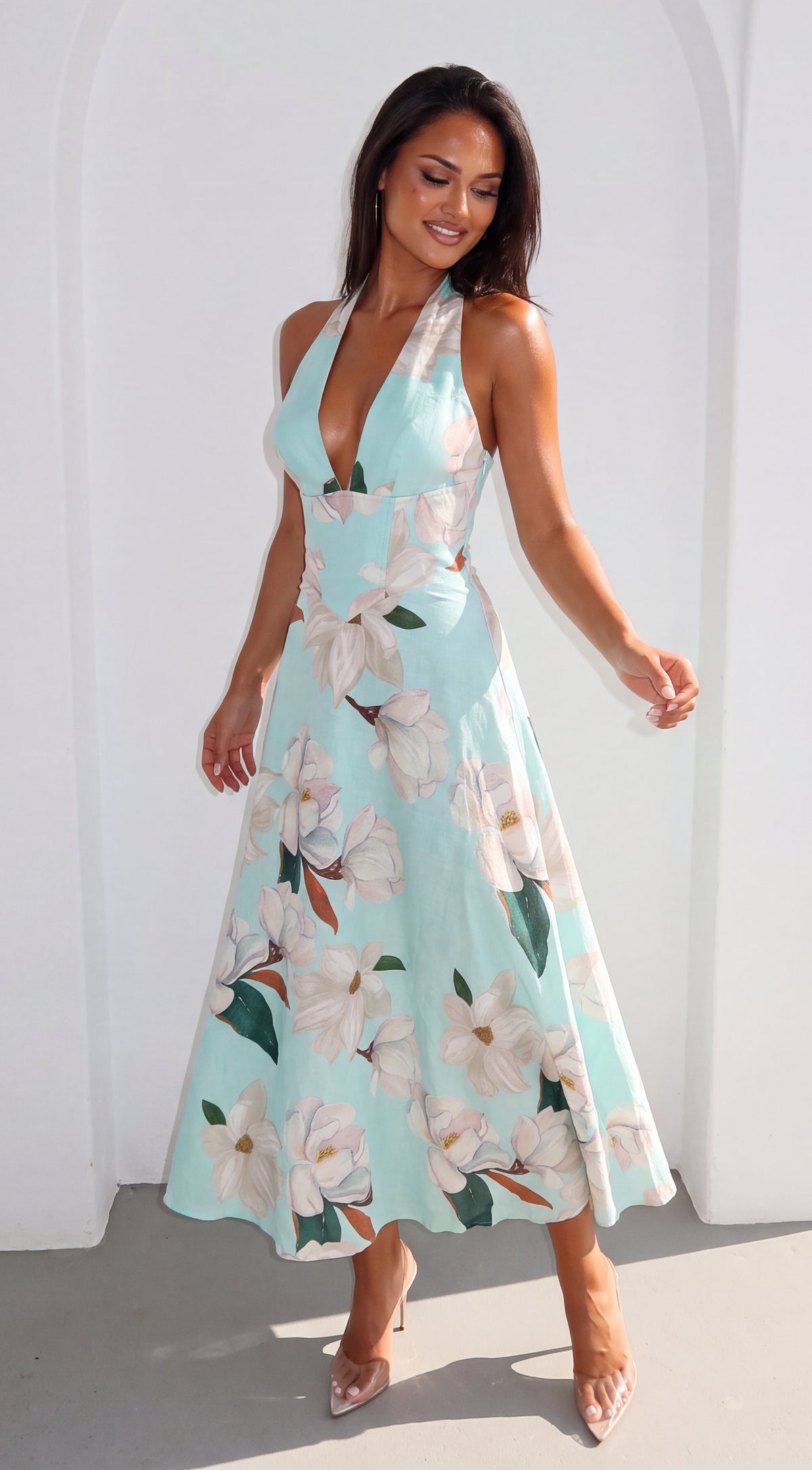 Mint Blue Floral Maxi Dress