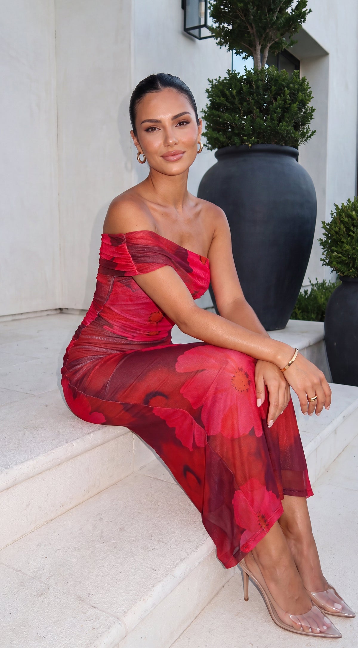 Pink Multi Floral Print One Shoulder Maxi Dress