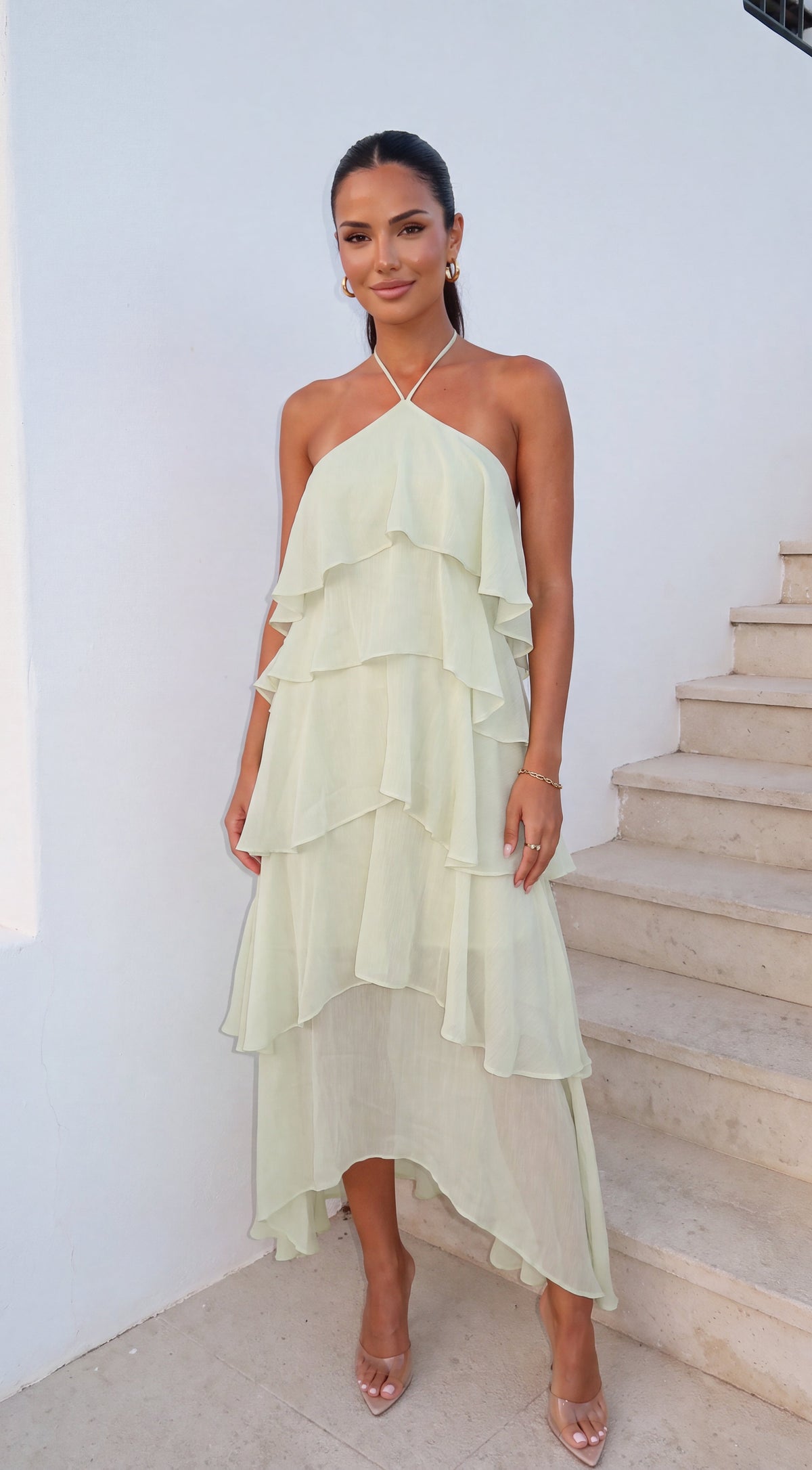 Sage Green Tiered Ruffle Maxi Dress