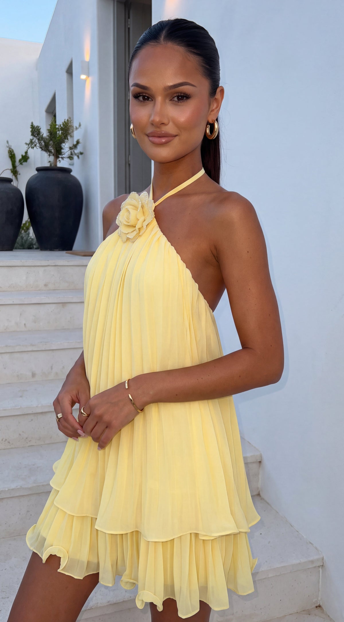 Yellow Rosette Affair Mini Dress