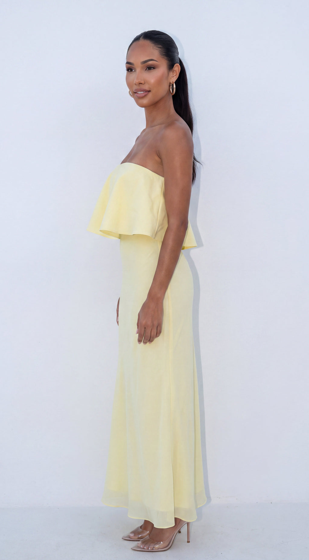 Yellow Ruffle Strapless Maxi Dress