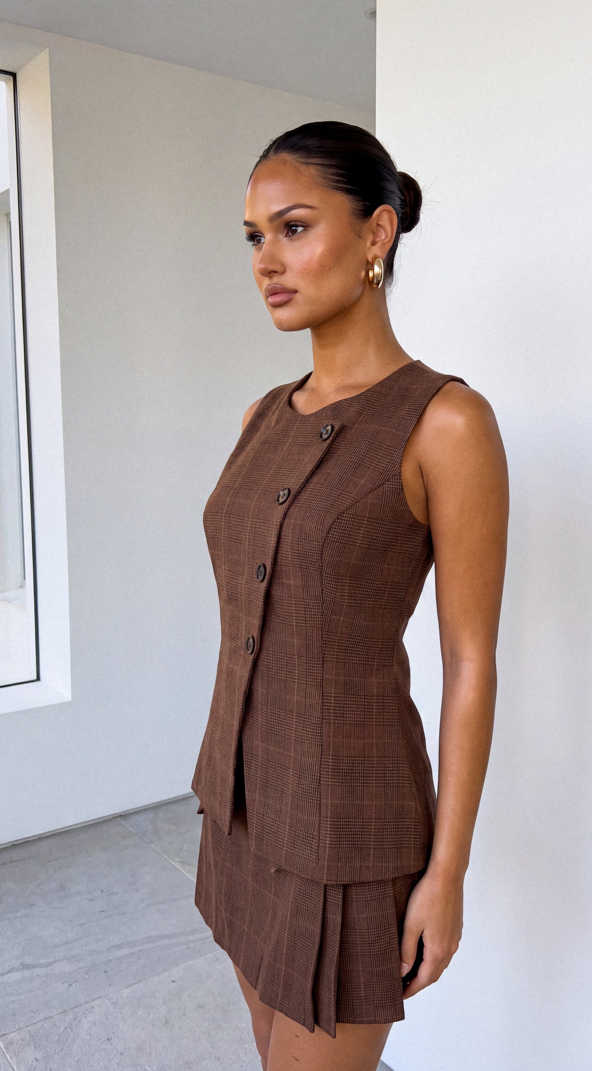 Brown Sabina Plaid Set