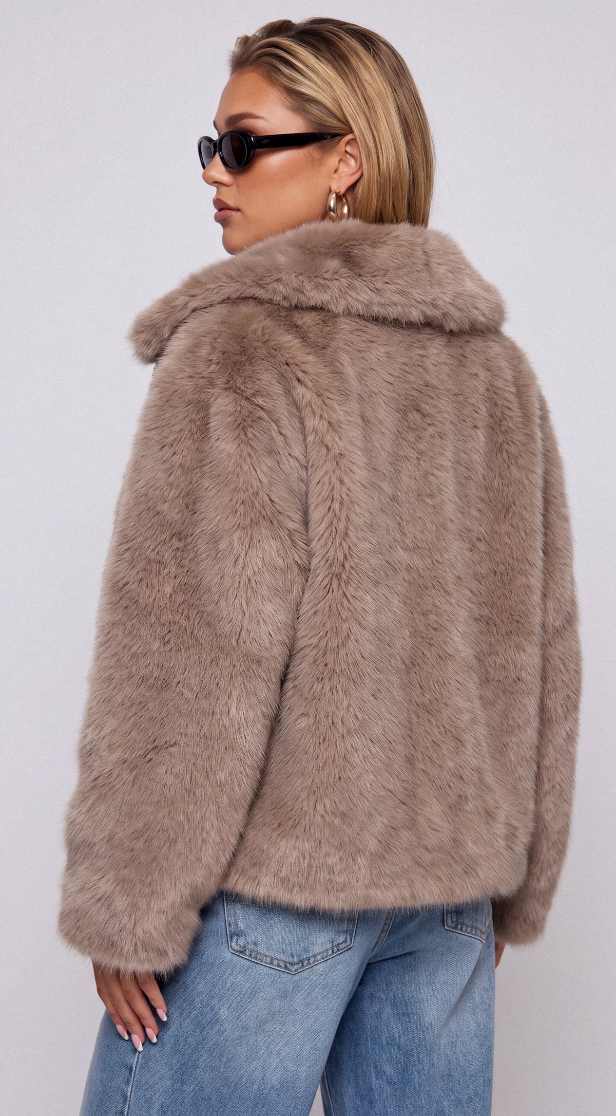 Beige Faux Fur Zip Jacket
