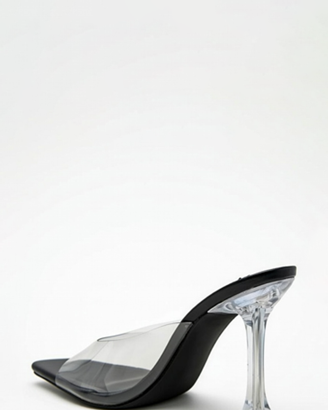 Black Clear Strap Mule Heels