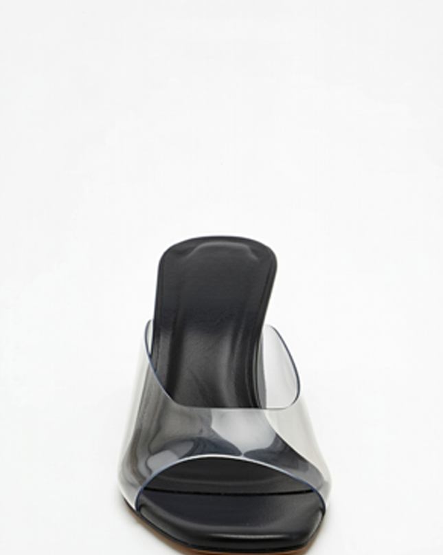 Black Clear Strap Mule Heels