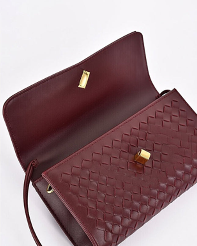 Burgundy Woven Clutch Handbag