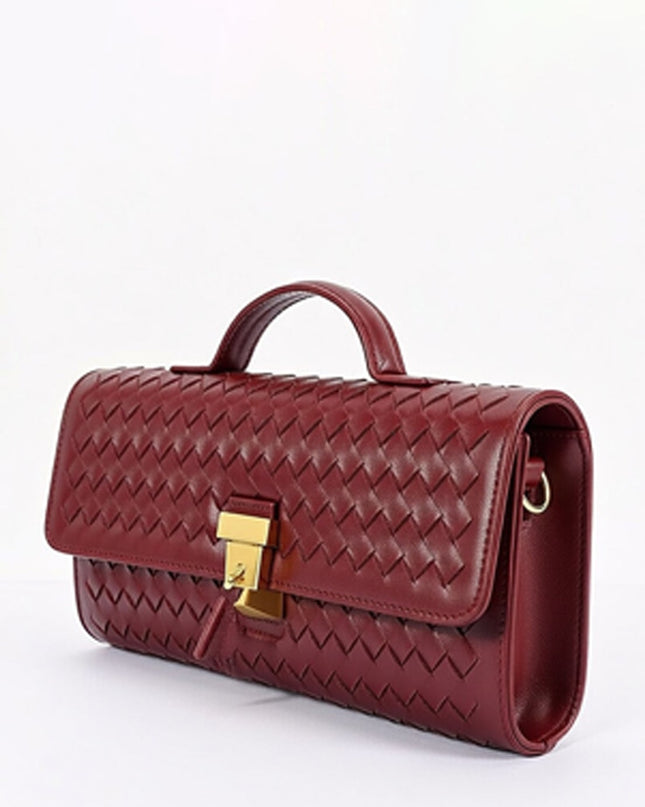 Burgundy Woven Clutch Handbag