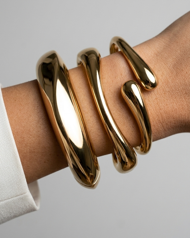 Gold Chunky Metal Bangle Bracelet Set