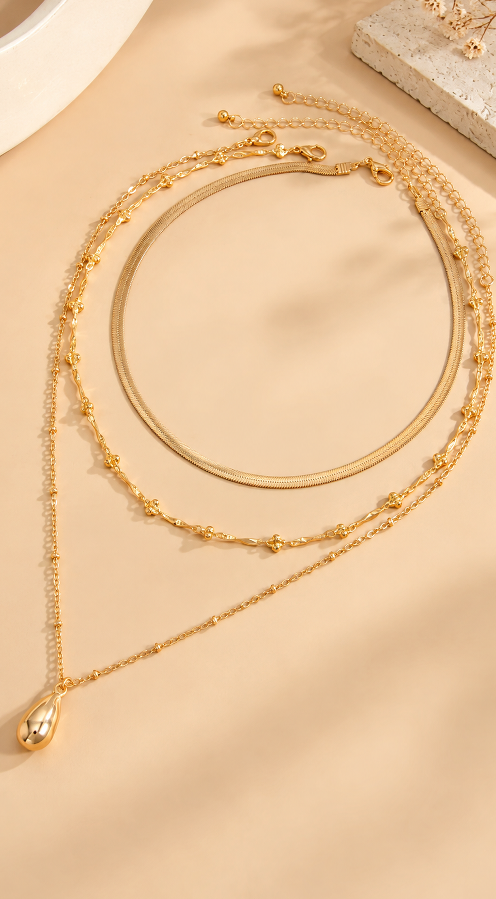 Gold Layered Teardrop Chain Necklace
